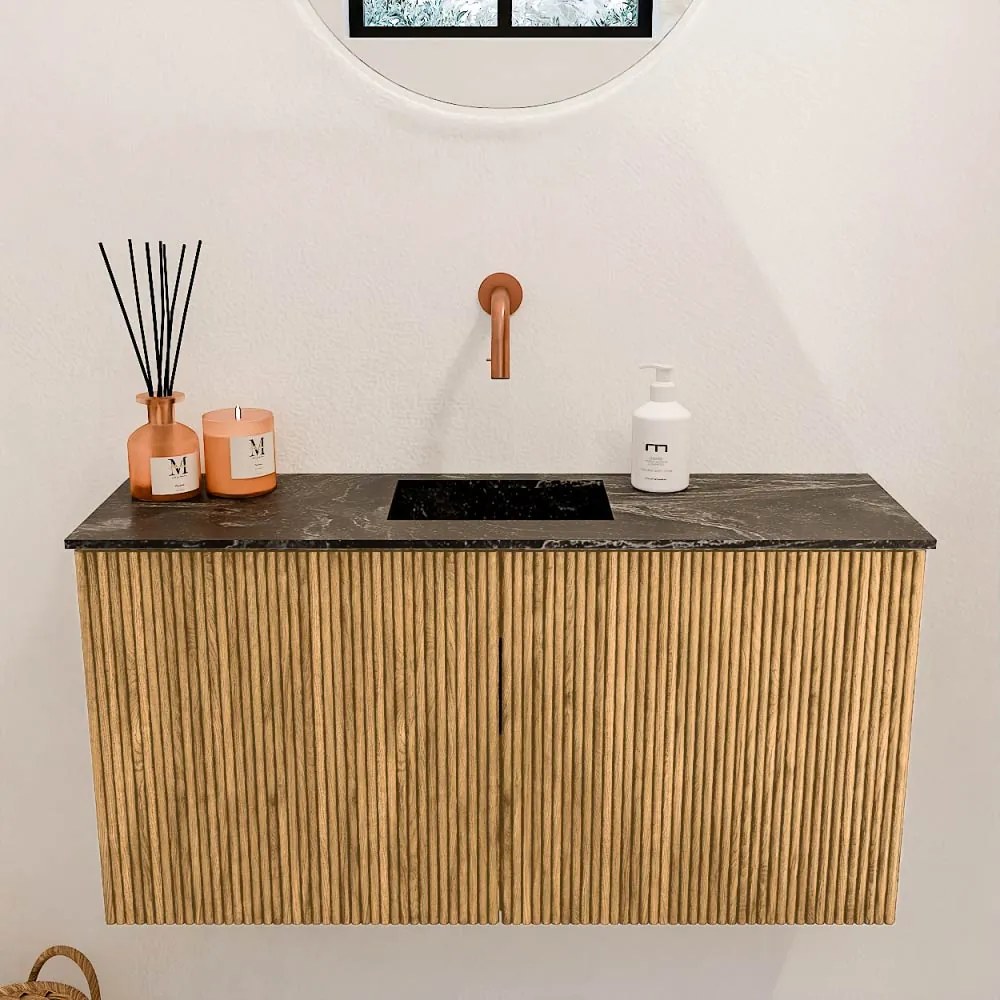 Mondiaz Joya DLux 80cm toiletmeubel oak met wastafel faye midden zonder kraangat lava