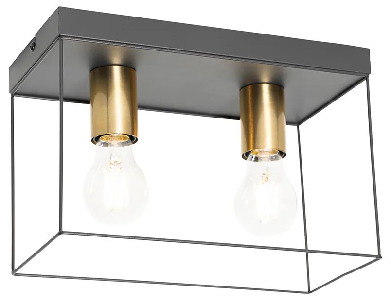 Minimalistische plafondlamp zwart met goud 2-lichts - Kodi