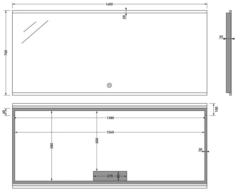 Brauer Jasper rechthoekige spiegel met verlichting 160x70cm