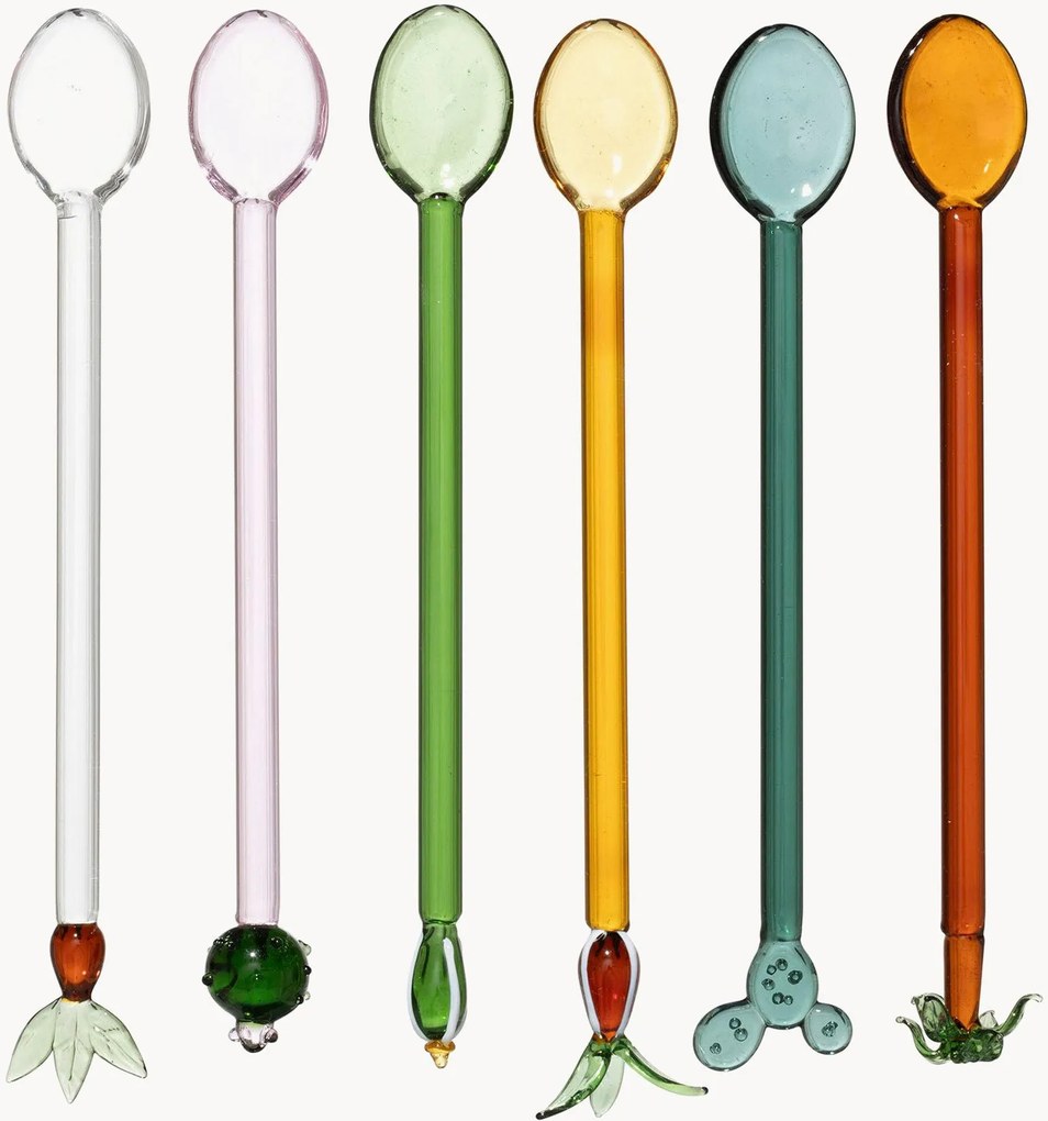 Cocktailroerstaafjes Cactus van borosilicaatglas, 6-delig