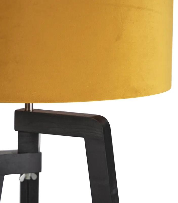 Vloerlamp tripod zwart met gele kap en goud 50 cm - Puros Landelijk / Rustiek E27 cilinder / rond Binnenverlichting Lamp