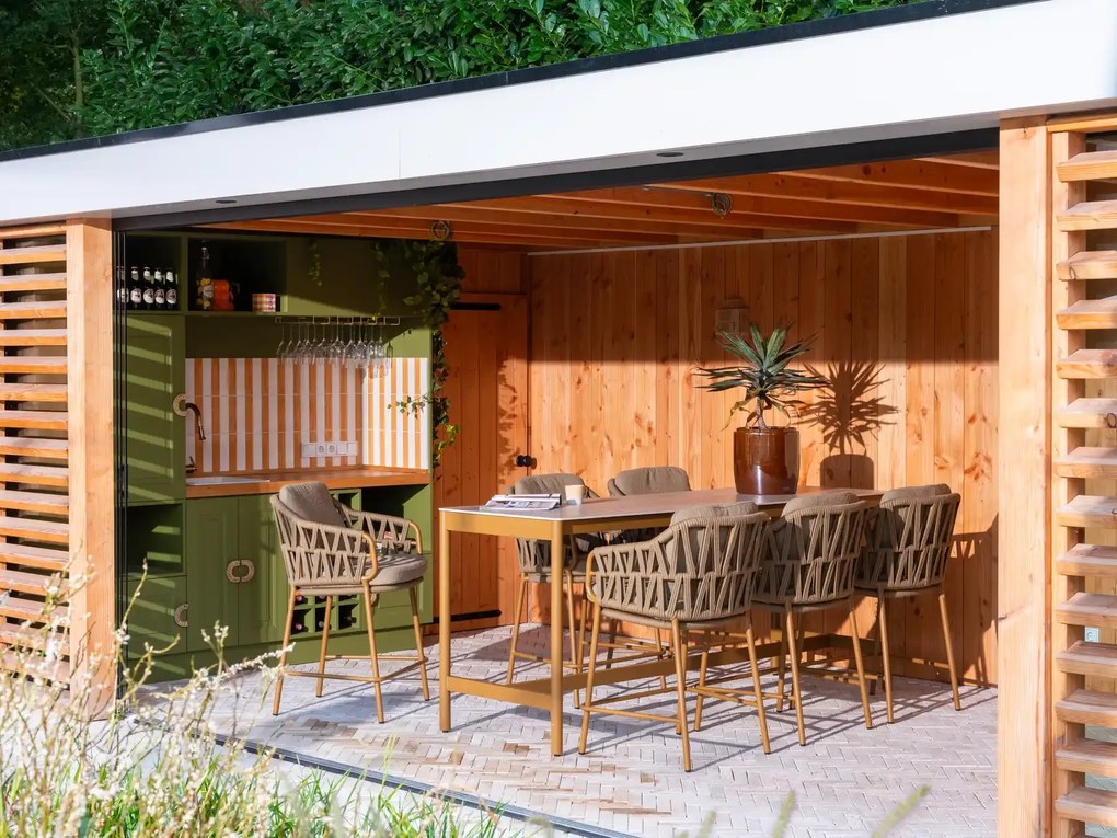 4 Seasons Outdoor Biarritz high dining set met Soho tafel 220 cm Tuinstoel   beige weerbestendig