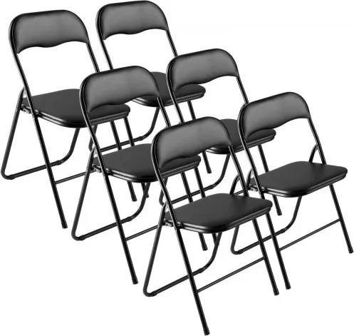 VEVOR 6-pack opvouwbare stoelen, opvouwbare leren stoel, draagbare kampeerstoel met metalen frame en gevoerd kussen, stapelbare stoelen voor binnen- en buitengebruik, opvouwbare stoel voor thuis, tuin, feestjes, zwart