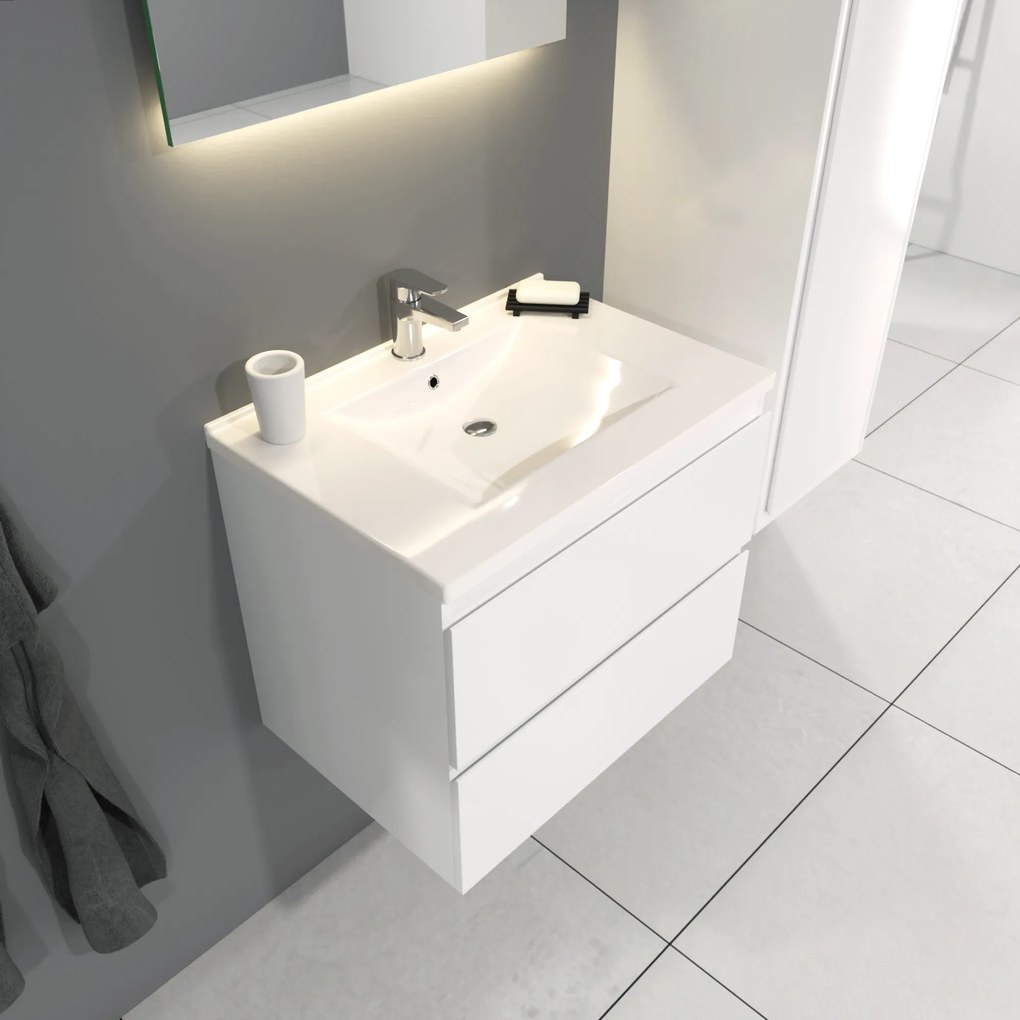 SaniGoods Sally badkamermeubel 60cm wit glans met keramische wastafel