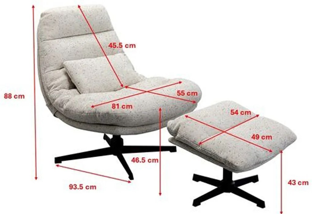 Kare Design Columbia Draai Fauteuil Met Voetenbank