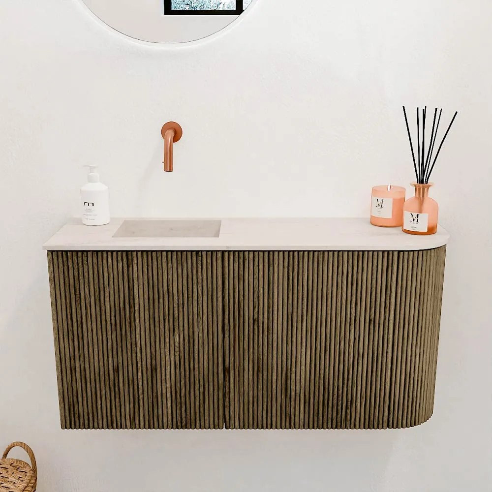 Mondiaz Joya DLux 80cm toiletmeubel ronding rechts dusk met wastafel faye links zonder kraangat meli