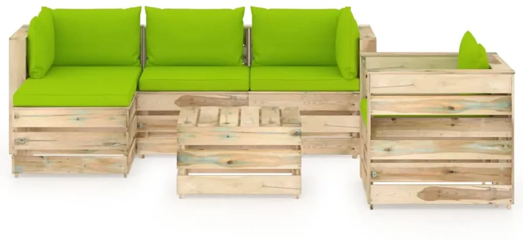 vidaXL 6-delige Loungeset met kussens groen geïmpregneerd hout