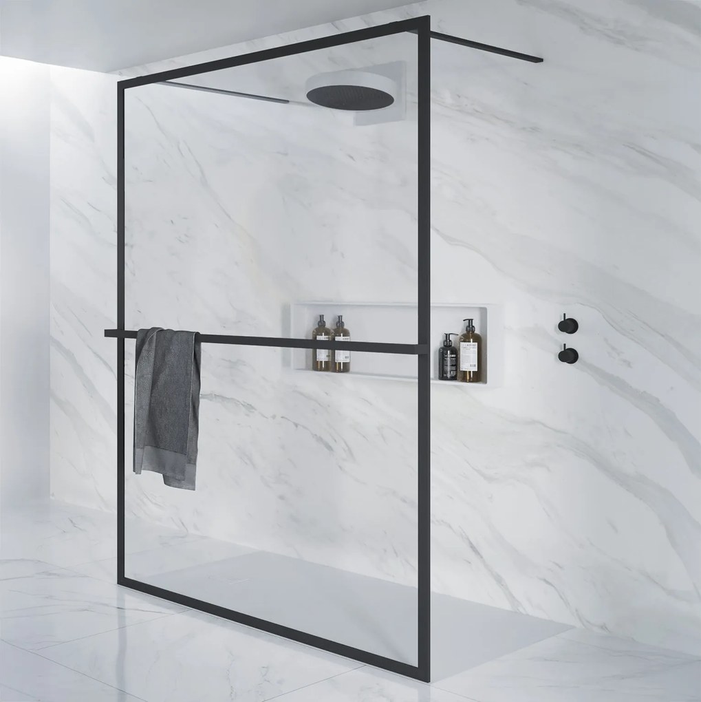 Riho Lucid GD401 vrijstaande douchewand 180x200cm mat zwart