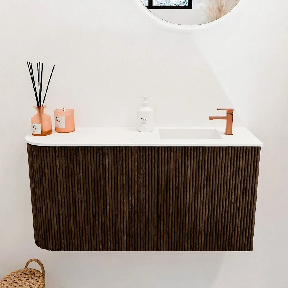 Mondiaz Joya 80cm toiletmeubel ronding links walnut met wastafel faye rechts 1 kraangat talc