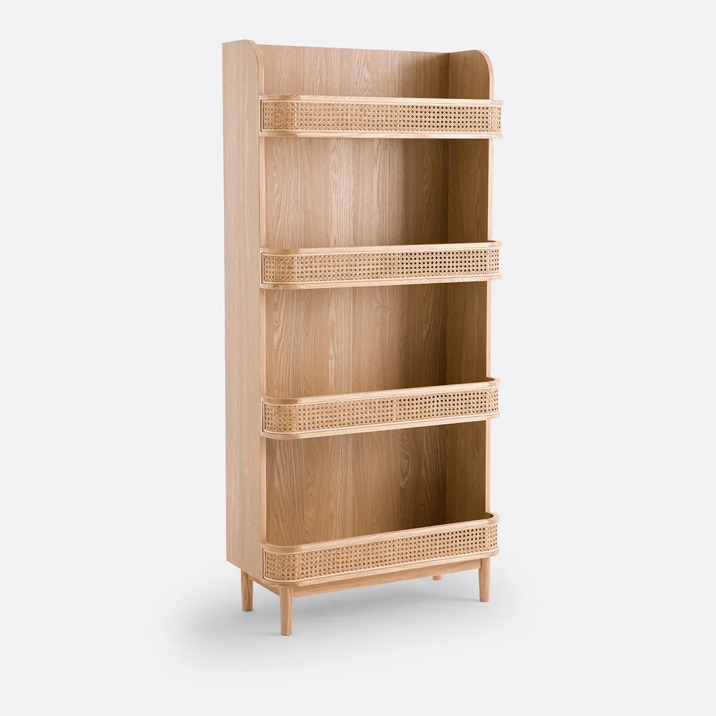 Wandrek boekenkast in rietwerk, Laora