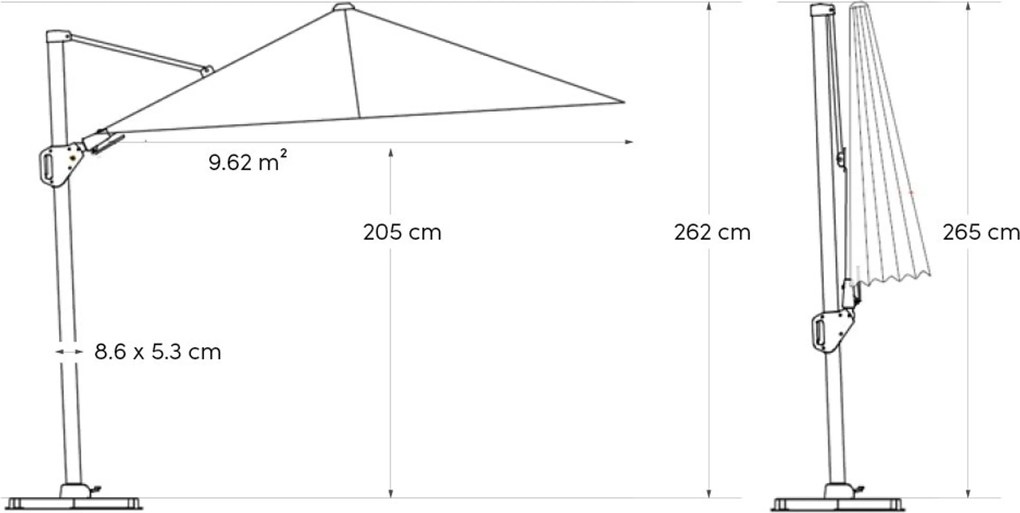 Platinum Challenger zweefparasol 3.5m T2 (excl. voet) licht grijs