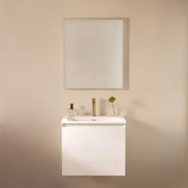 Macrae Houten Badkamermeubelset Met Geïntegreerde Wastafel Wit & Rechthoekige Led En Anticondens 60x70 Cm Tamsin & Goud ↑20 - Sklum