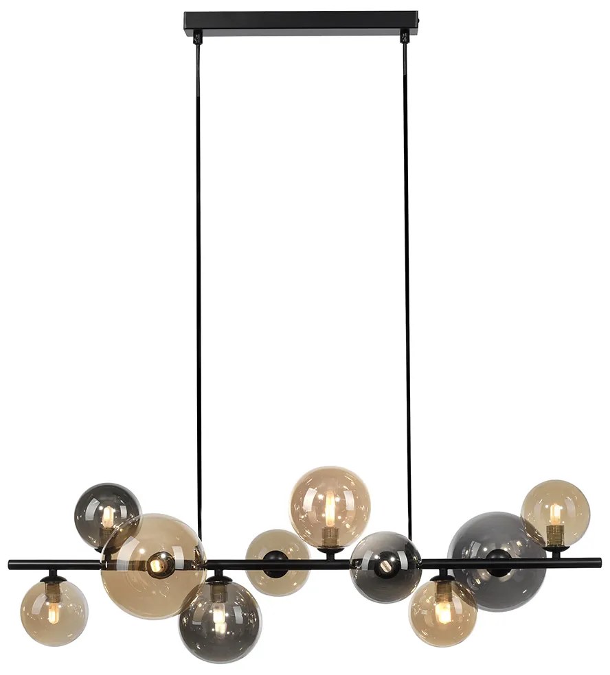 Eettafel / Eetkamer Art Deco hanglamp zwart met smoke en goud 10-lichts - Wess Art Deco G9 Binnenverlichting Lamp