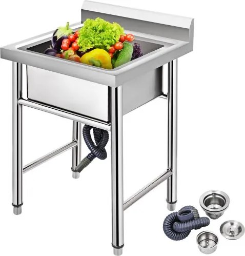 VEVOR Commerciële Gootsteen 92,71x60,96x59,69 cm Commerciële Spoelbak 1 mm Dikte Vrijstaande Gootsteen Gemaakt van Niet-magnetisch Roestvrij Staal met Spatwaterdicht Schot Gebruik in Keuken Bar enz
