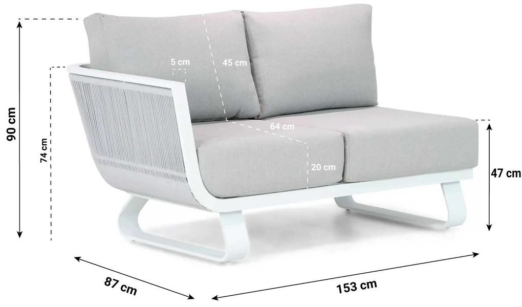 Santika Furniture Santika Corniche Open Bank Rechts - Quick Dry Foam Aluminium Wit