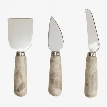 Set Van 3 Kaasmessen In Marmer En Roestvrij Staal Calven Beige Marmer Panther - Sklum