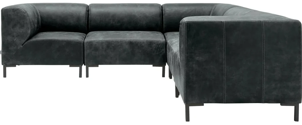 Goossens Excellent Hoekbank Marshall Met Hocker zwart, leer, 2 x 1,5-zits, urban industrieel