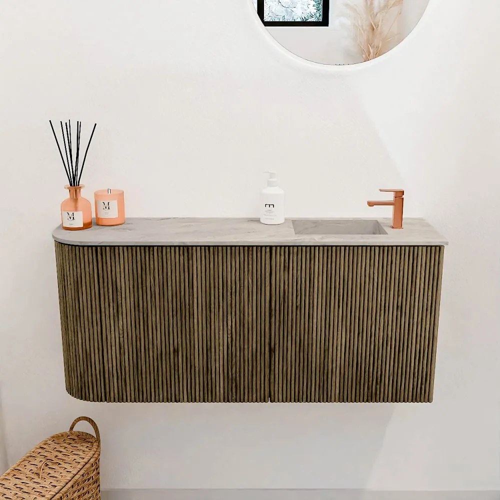 Mondiaz Joya DLux 90cm toiletmeubel ronding links dusk met wastafel faye rechts 1 kraangat glace
