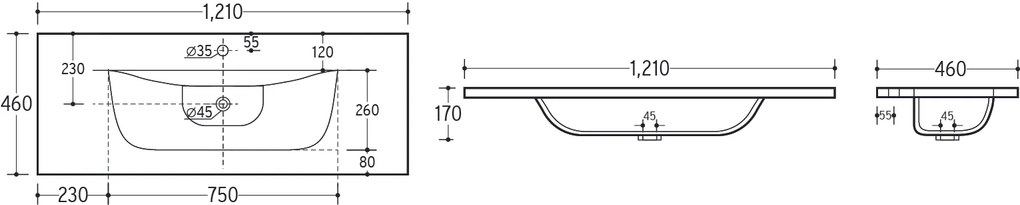 Comad Sky keramische wastafel 120cm wit glans