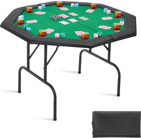 VEVOR Opvouwbare Pokertafel voor 8 spelers (126 cm) Casino Leisure Tafel met gevoerde rails en bekerhouders, Achthoekige draagbare speeltafels met vilt en metalen poten, Texas Hold'em Poker