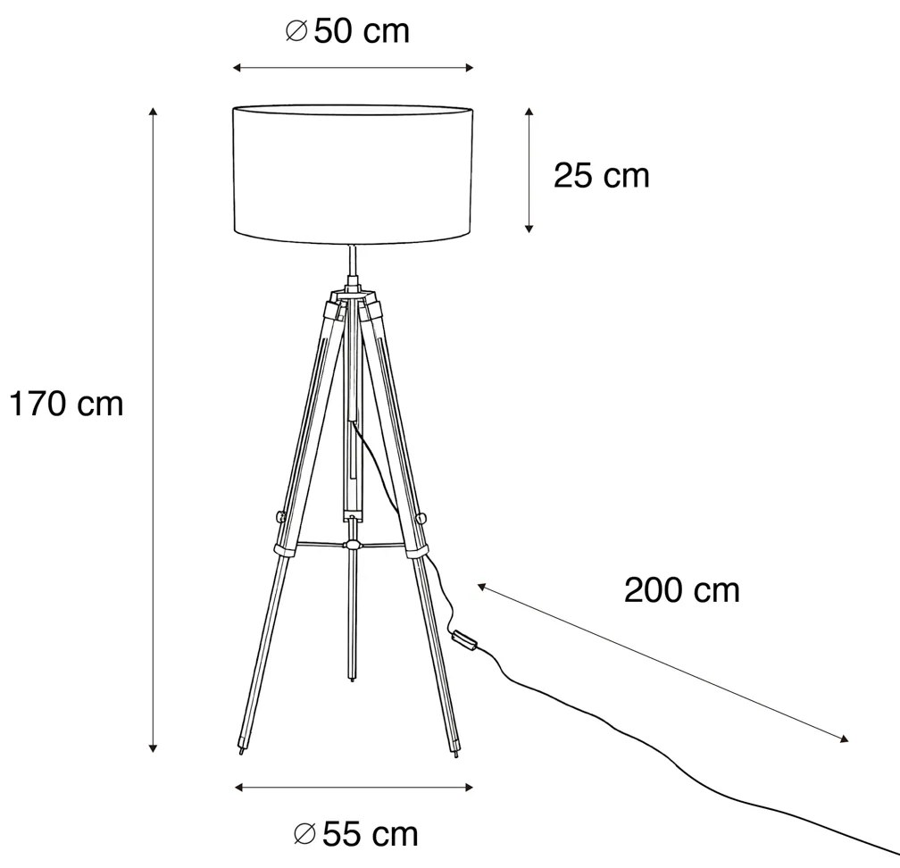 Vloerlamp messing tripod met velours kap brons 50cm - Cortin