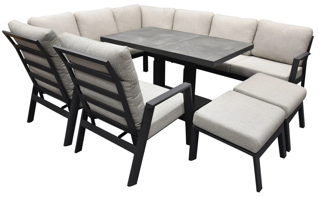 Barolo hoek dining loungeset 8 delig aluminium verstelbare tafel antraciet