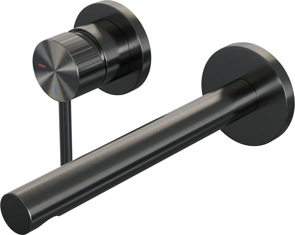 Brauer Stripe inbouw wastafelkraan ColdStart met rechte uitloop en rozetten model A2 gunmetal geborsteld PVD