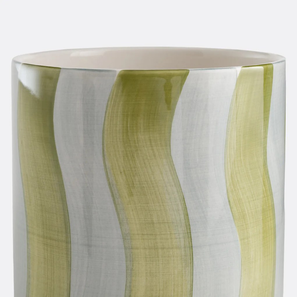 Bloempot met strepen van geglazuurd keramiek, diameter 14 cm, TOUMA