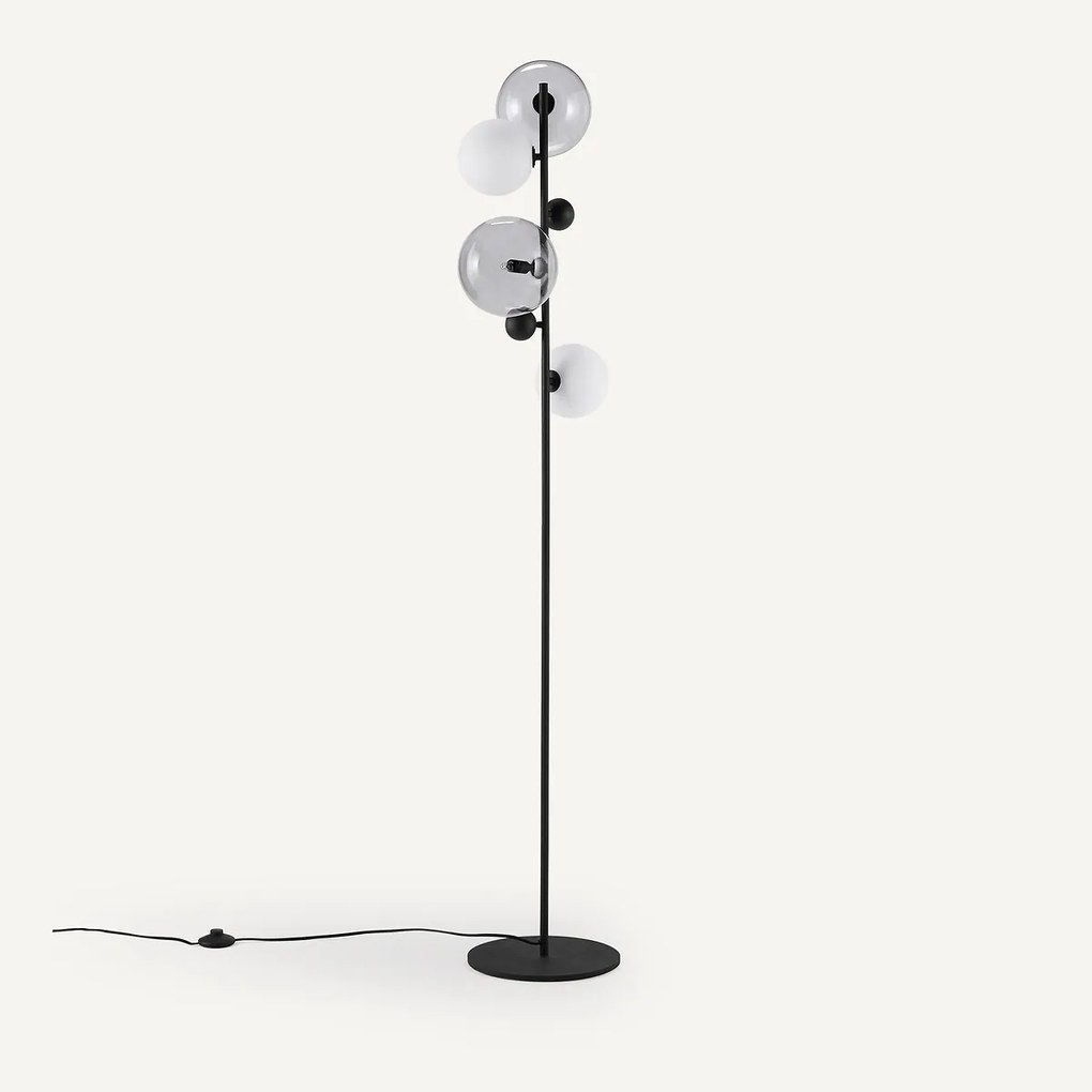 Staande lamp in gerookt glas en metaal, Bullesco