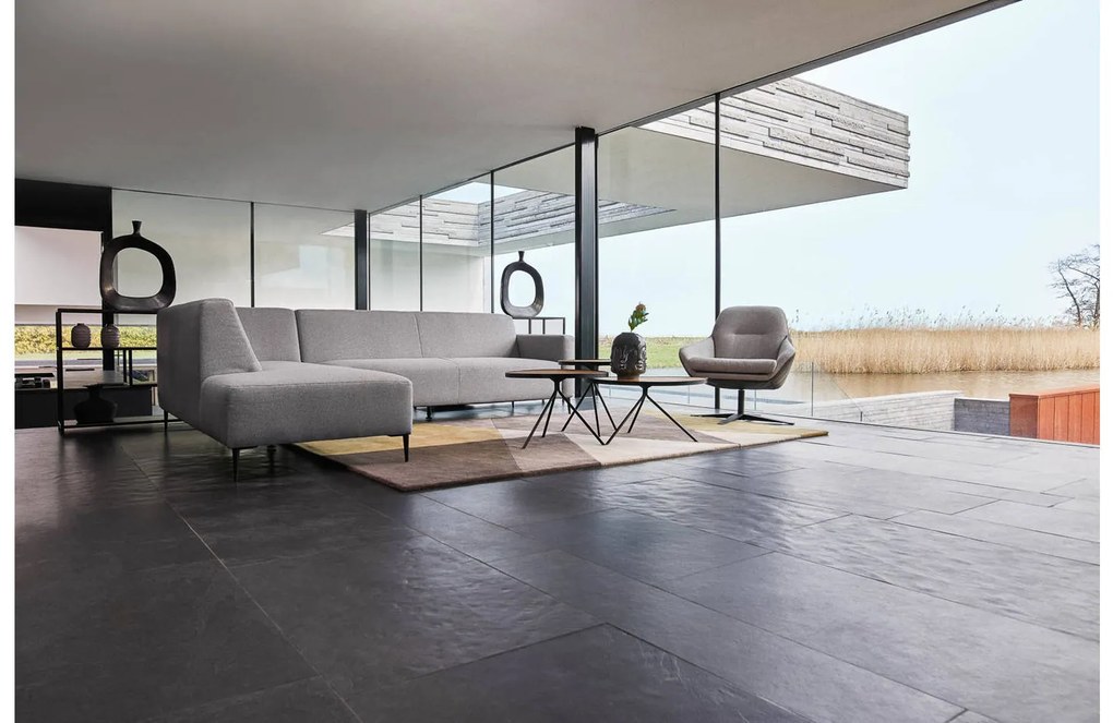 Goossens  Key West grijs, stof, 3-zits, modern design met ligelement rechts