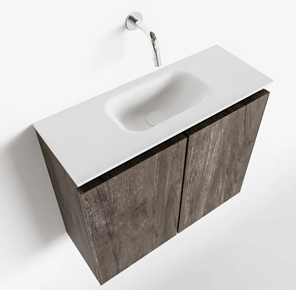 Mondiaz Ture 60cm toiletmeubel dark brown met wastafel talc midden geen kraangat