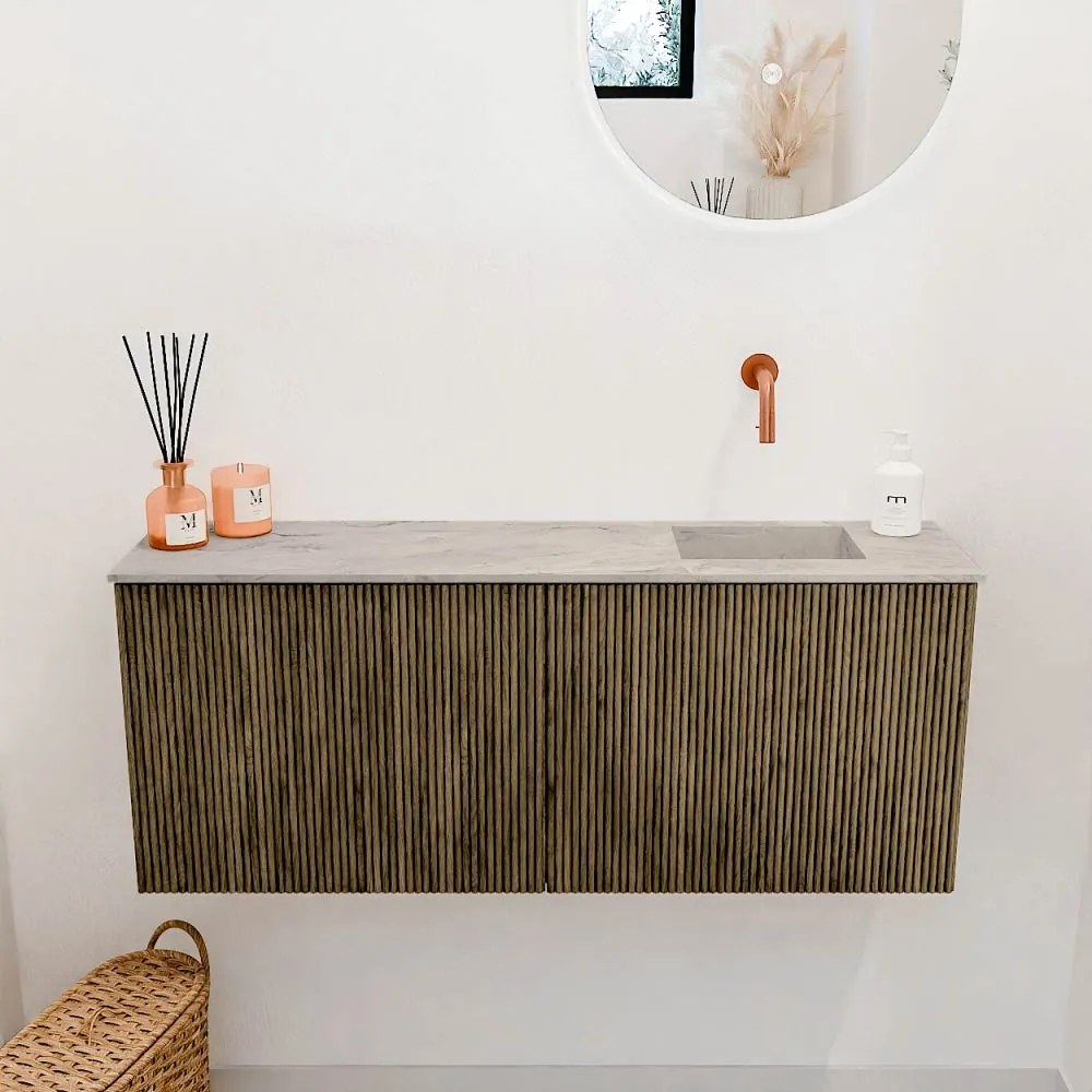 Mondiaz Joya DLux 100cm toiletmeubel dusk met wastafel faye rechts zonder kraangat glace