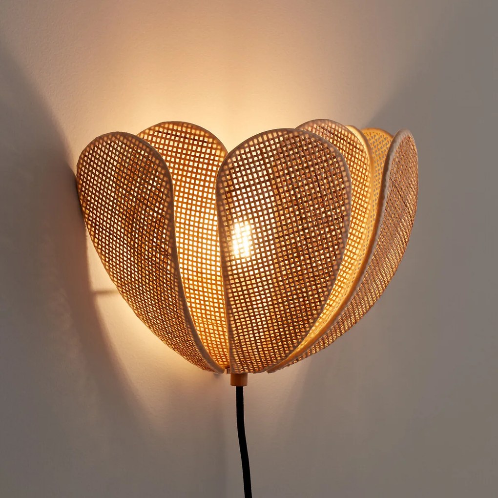 Dubbel bloemblad wandlamp in rotan, Lola
