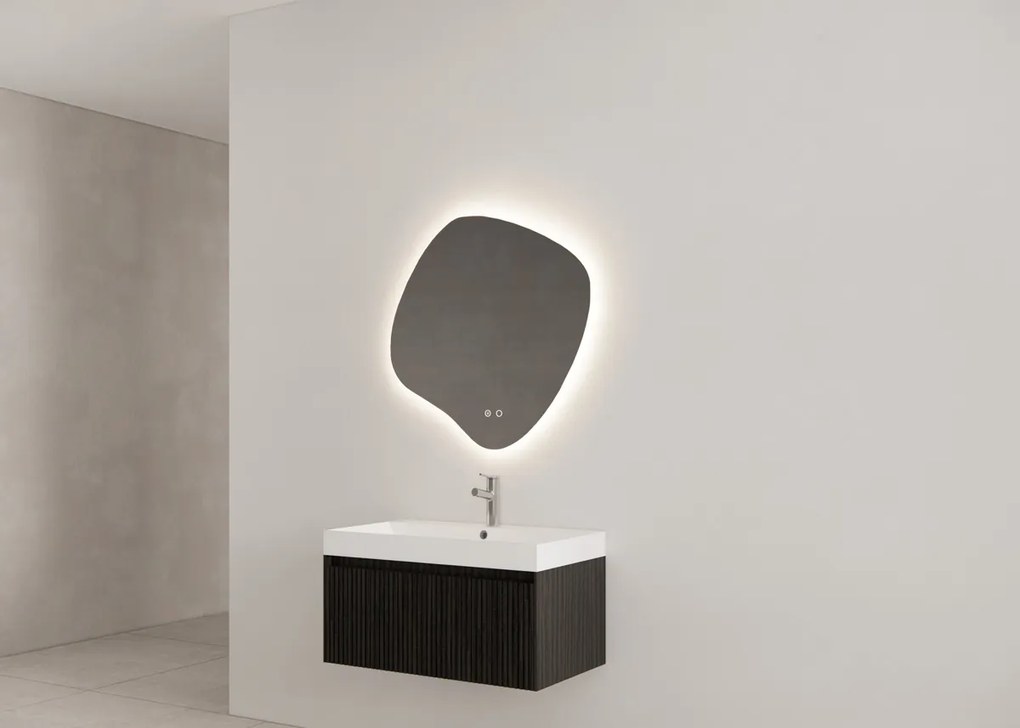 Gliss Design Timotheus badmeubel met ribbelfront 80cm black veneer met glans witte wastafel Lako
