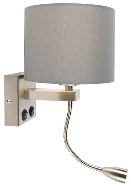 LED Smart wandlamp staal met grijze kap incl. Wifi A60 - Brescia Modern E27 rond Binnenverlichting Lamp