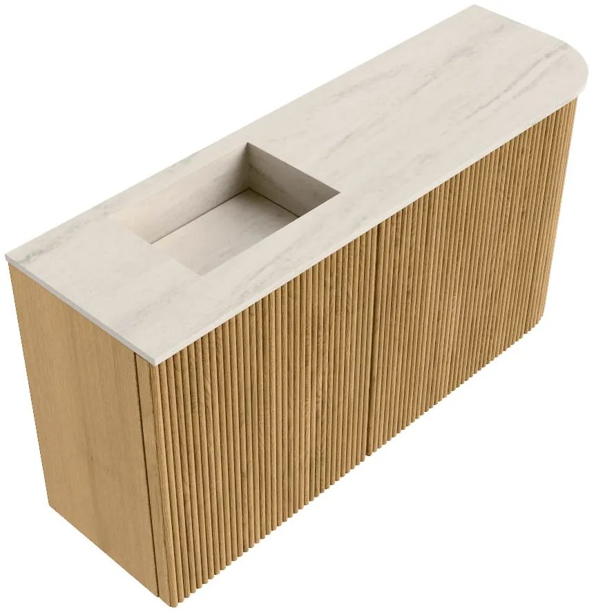 Mondiaz Joya DLux 80cm toiletmeubel ronding rechts oak met wastafel faye links 1 kraangat meli