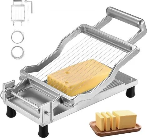 VEVOR Kaasschaaf met draad, 0,39" en 0,78" kaasschaafbotermes, verwijderbare kaasschaafdraad, commerciële kaasschaaf van aluminiumlegering met 316 roestvrijstalen mesdraad, voor koken in de keuken