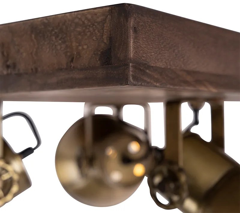 Plafondlamp brons met hout 3-lichts - Mangoes