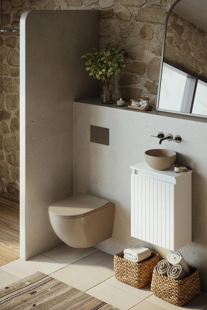 Fontana Bano toiletmeubel ribbelfront mat wit 40x22cm met waskom in taupe