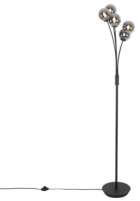 Moderne vloerlamp zwart 5-lichts met smoke glas - Athens