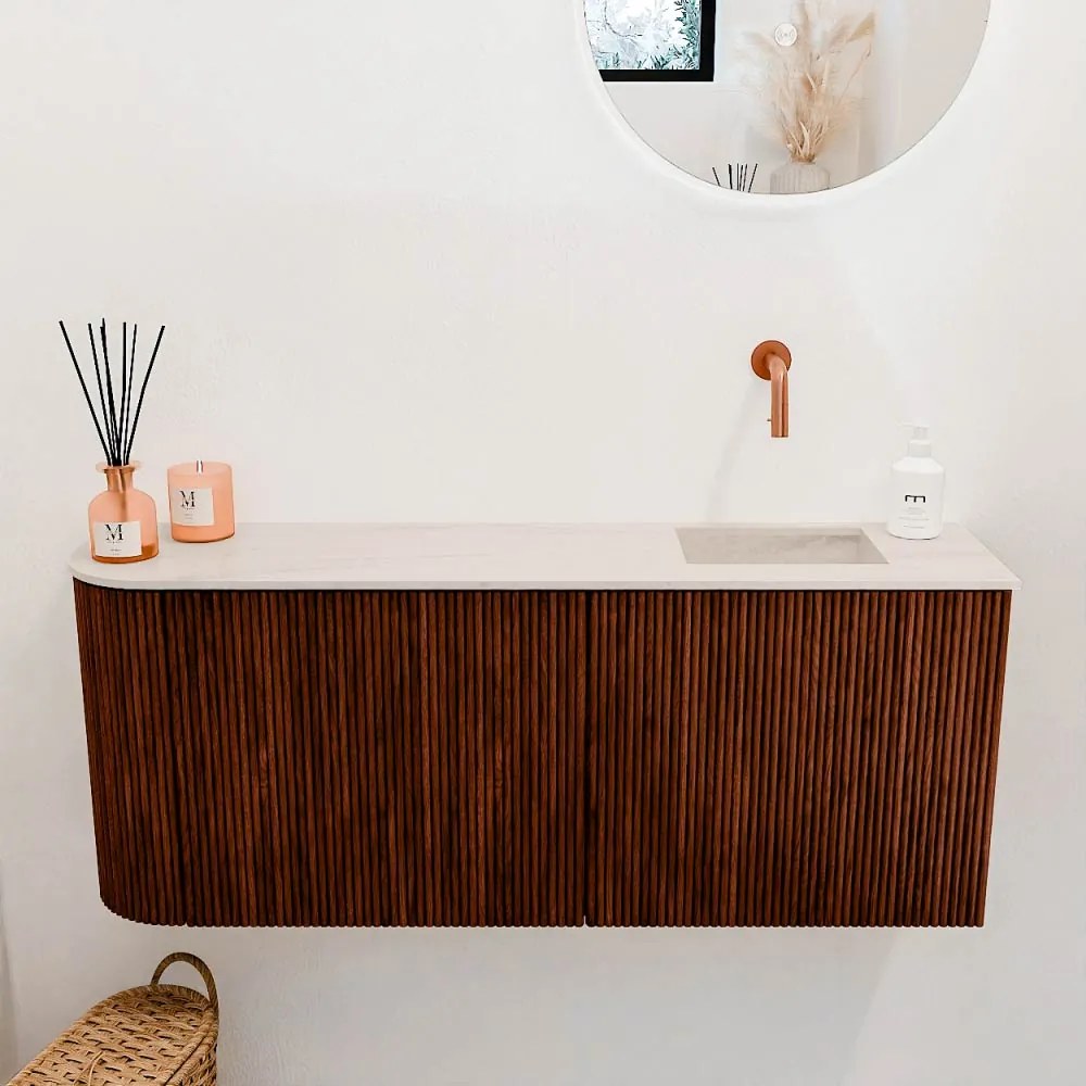 Mondiaz Joya DLux 100cm toiletmeubel ronding links ruby met wastafel faye rechts zonder kraangat meli