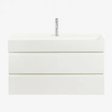 Ona Zwevend Badkamermeubelset Van Hout En Essenfineer Met Geïntegreerde Wastafel Wit & Spiegelloze & Geborsteld Grijs ↑20 Cm - Sklum