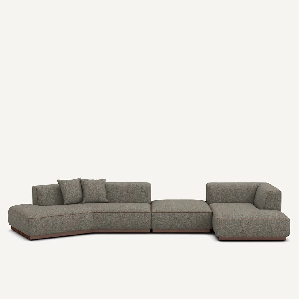 Bank met rechte hoek met tweed voetensteun, JACOPO