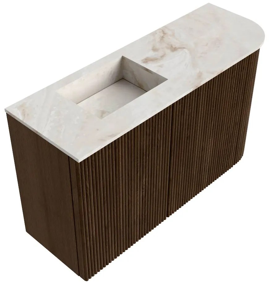 Mondiaz Joya DLux 70cm toiletmeubel ronding rechts walnut met wastafel faye links 1 kraangat frappe