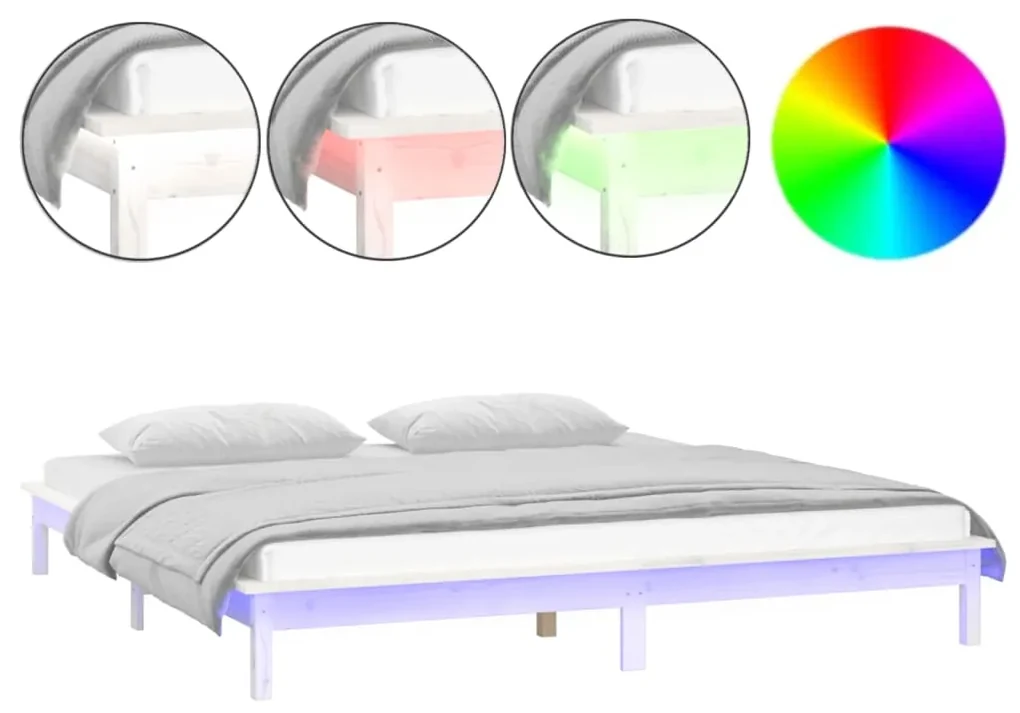 vidaXL Bedframe LED massief hout wit 140x200 cm