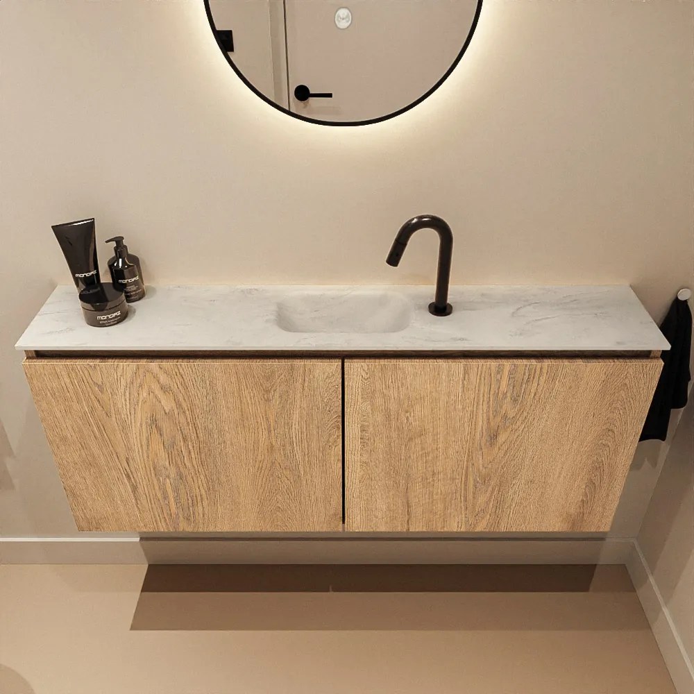 Mondiaz Ture DLux toiletmeubel 120cm washed oak met wastafel opalo midden met kraangat