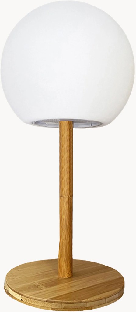 Mobiele dimbare outdoor LED-tafellamp Luny met bamboehouten voet