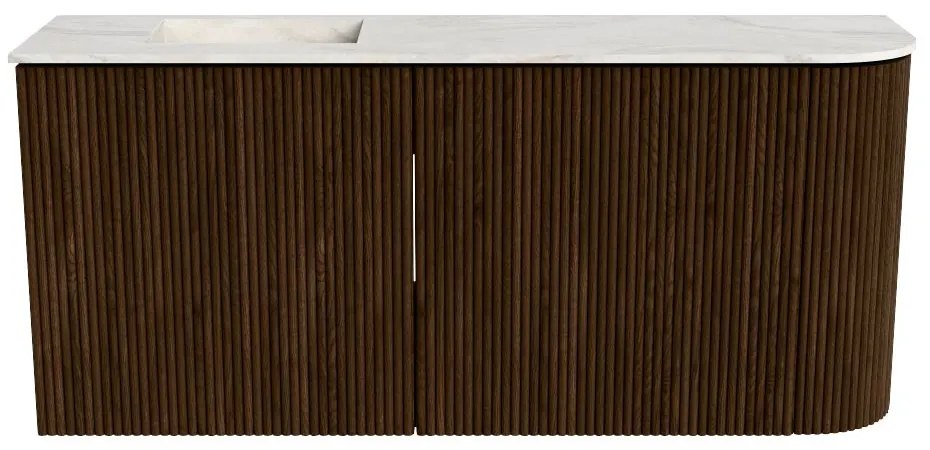 Mondiaz Joya DLux 90cm toiletmeubel ronding rechts walnut met wastafel faye links 1 kraangat ostra