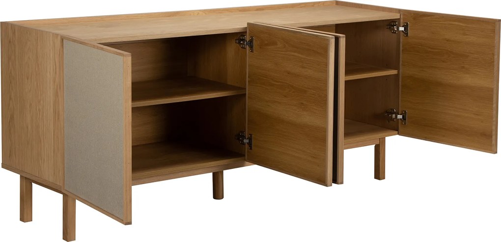 Eiken Dressoir Met Stoffen Deuren 180 Cm - 180x40x60cm.