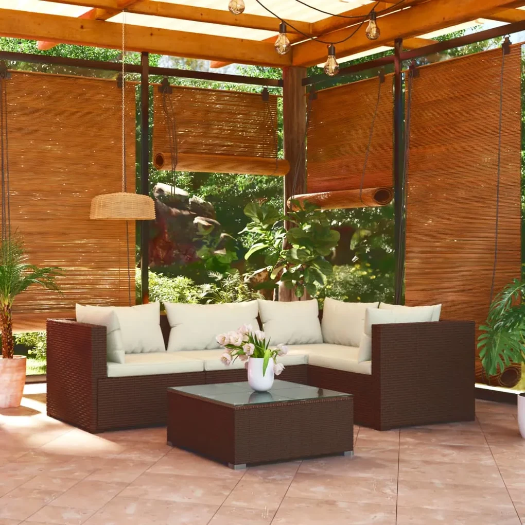 vidaXL 5-delige Loungeset met kussens poly rattan bruin